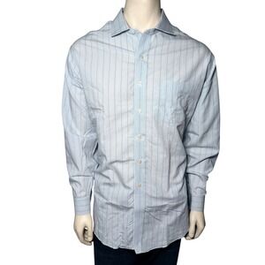 Brooks Brothers Dress Shirt Mens 18-34 Blue Striped Excellent Slim Fit Non-Iron